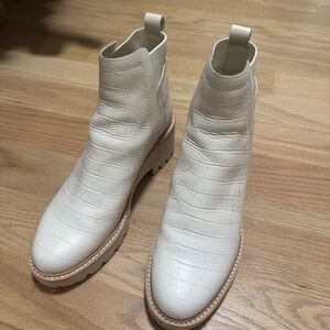 Dolce Vita White Croc-Embossed Ankle Boots